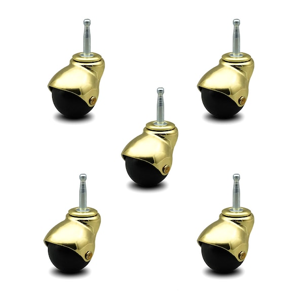2 Inch Bright Brass Hooded Grip Neck Ball Casters, 5PK